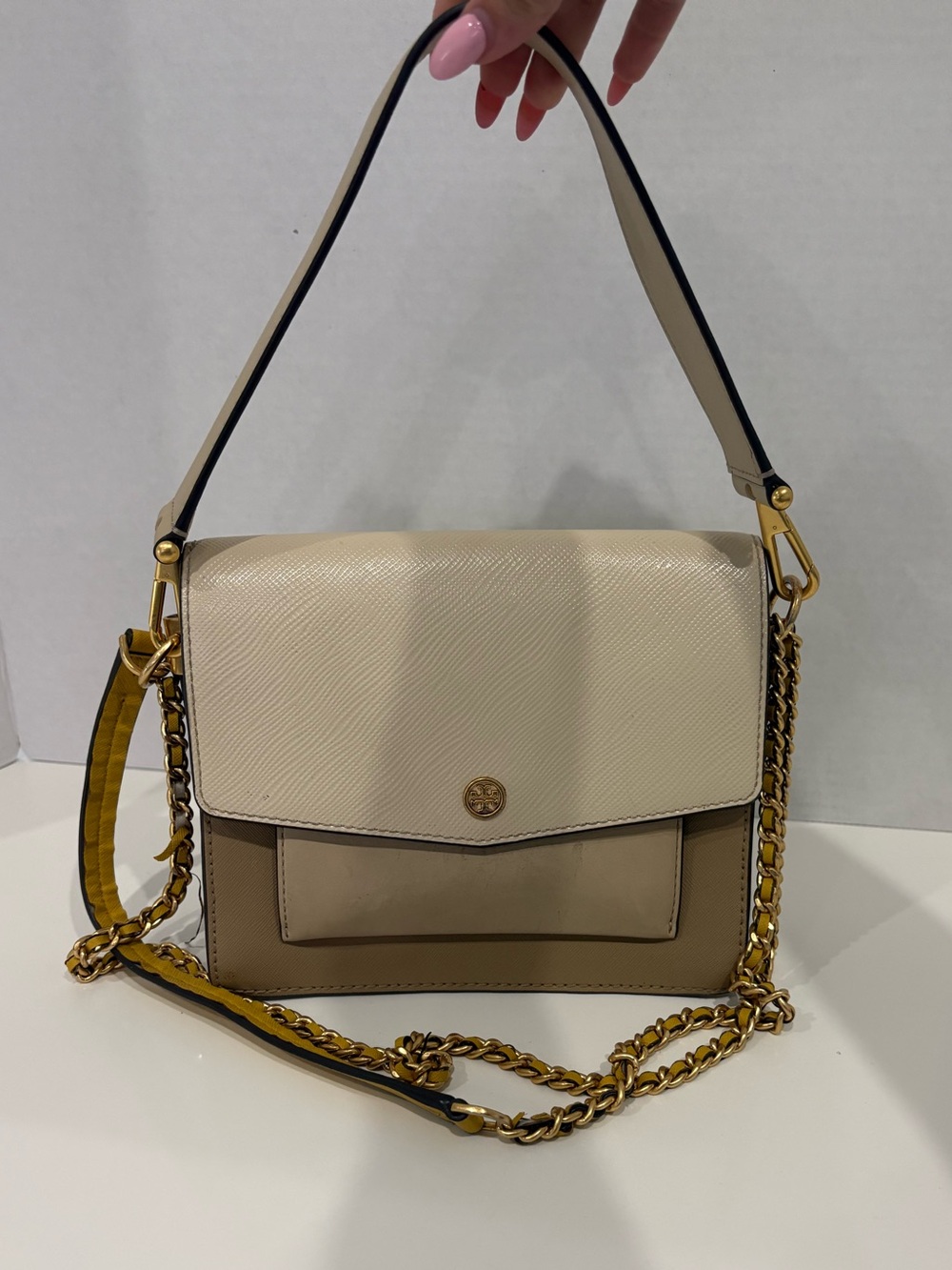 Tory Burch Two-Tone Cream and Beige Chain Shoulder Bag